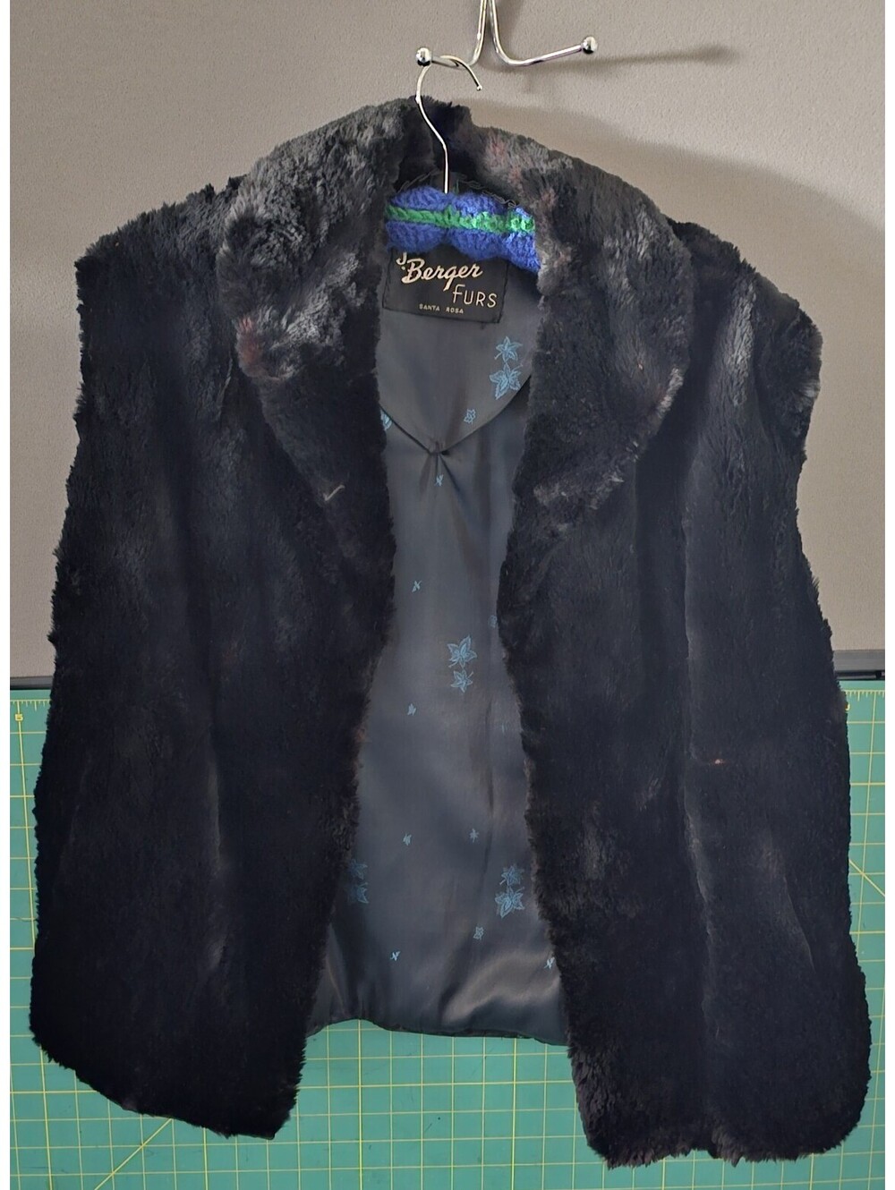 J. Berger Furs Black Fur Vest with Floral Lining - Santa Rosa Label